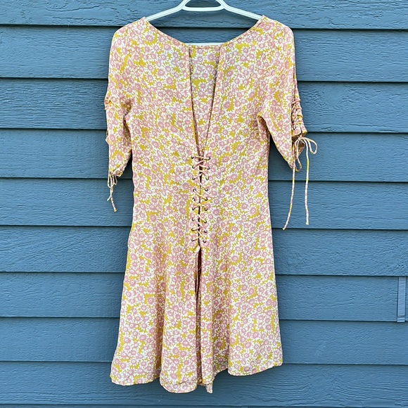 NWOT Free People Floral Mini Dress Lace Up Details - Picture 4 of 10